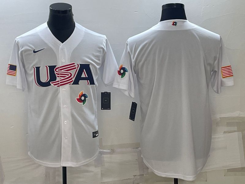 Men 2023 World Cub USA Blank White Nike MLB Jersey2